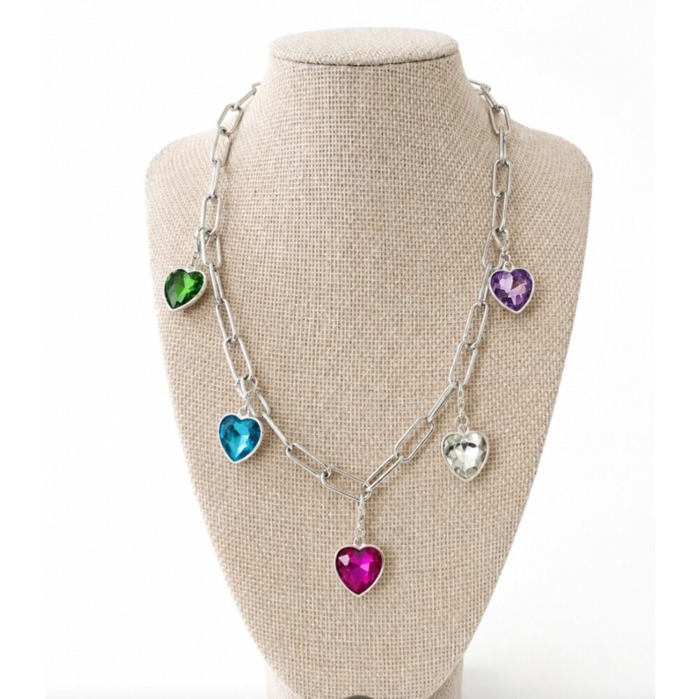 Silver Stainless Steel PaperClip Heart Charm Necklace New - Picture 2 of 2